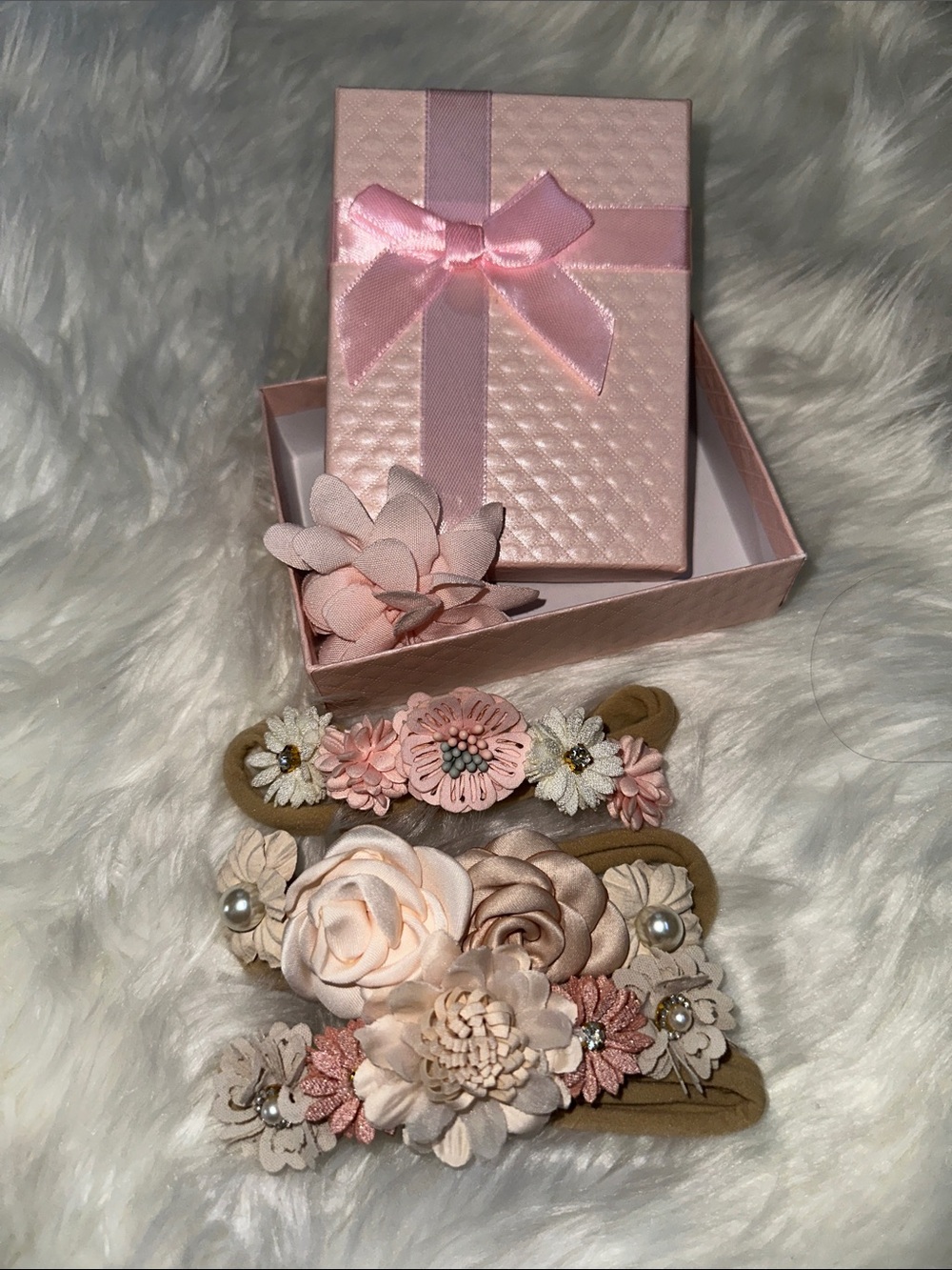 Floral Blush Pink and Cream Hair Clip Set - Infant Accessories